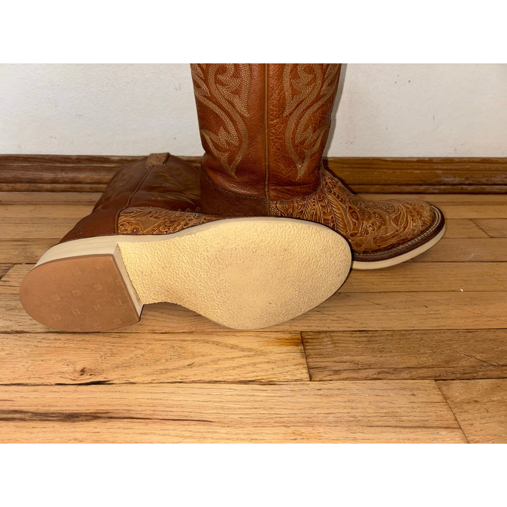 RARE Vintage Justin Western Cowboy Boots Hand Tooled Leather Men’s 8 Women 9.5 - Picture 4 of 13